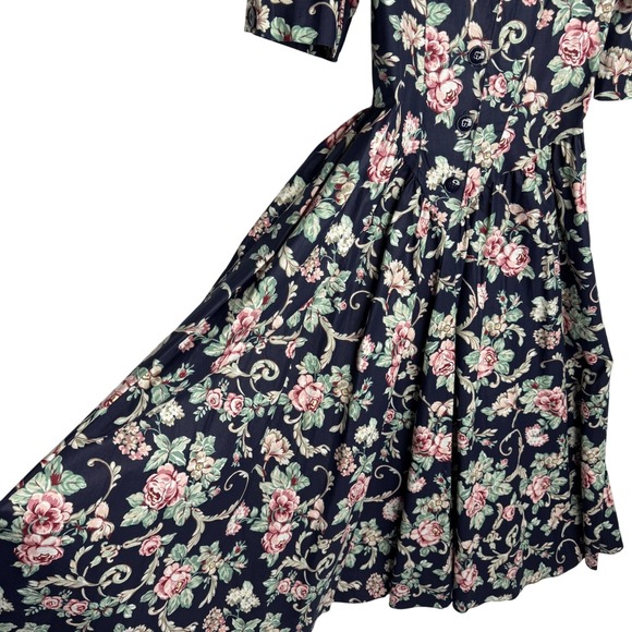 Vintage Cottagecore Floral Print Drop Waist Midi Dress E.D. Michaels Melanie Dru - Picture 13 of 16